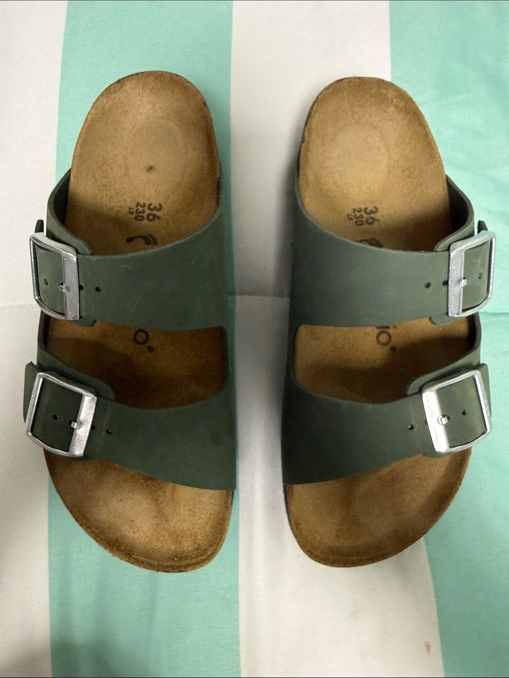 Women Double-Buckle Birkin Sandals in Olive Green